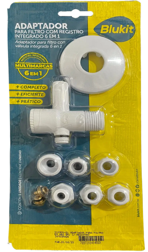 Adaptador para Filtro ABS Branco com Registro Integrado 6 em 1- Blukit